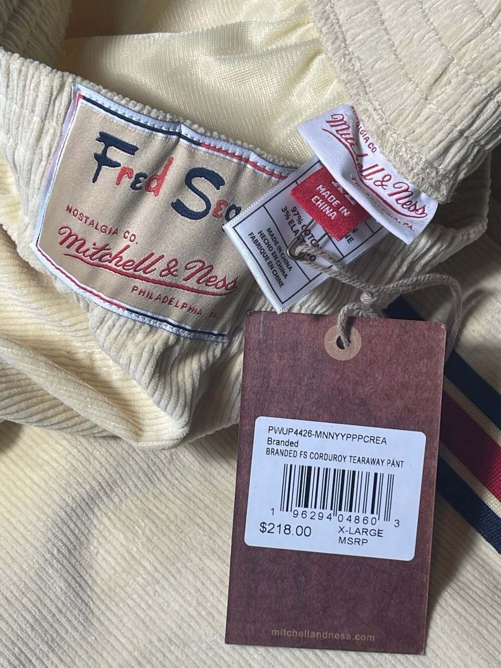 Mitchell & Ness x Fred Segal Corduroy Tearaway Pants Cream - Picture 2 of 8